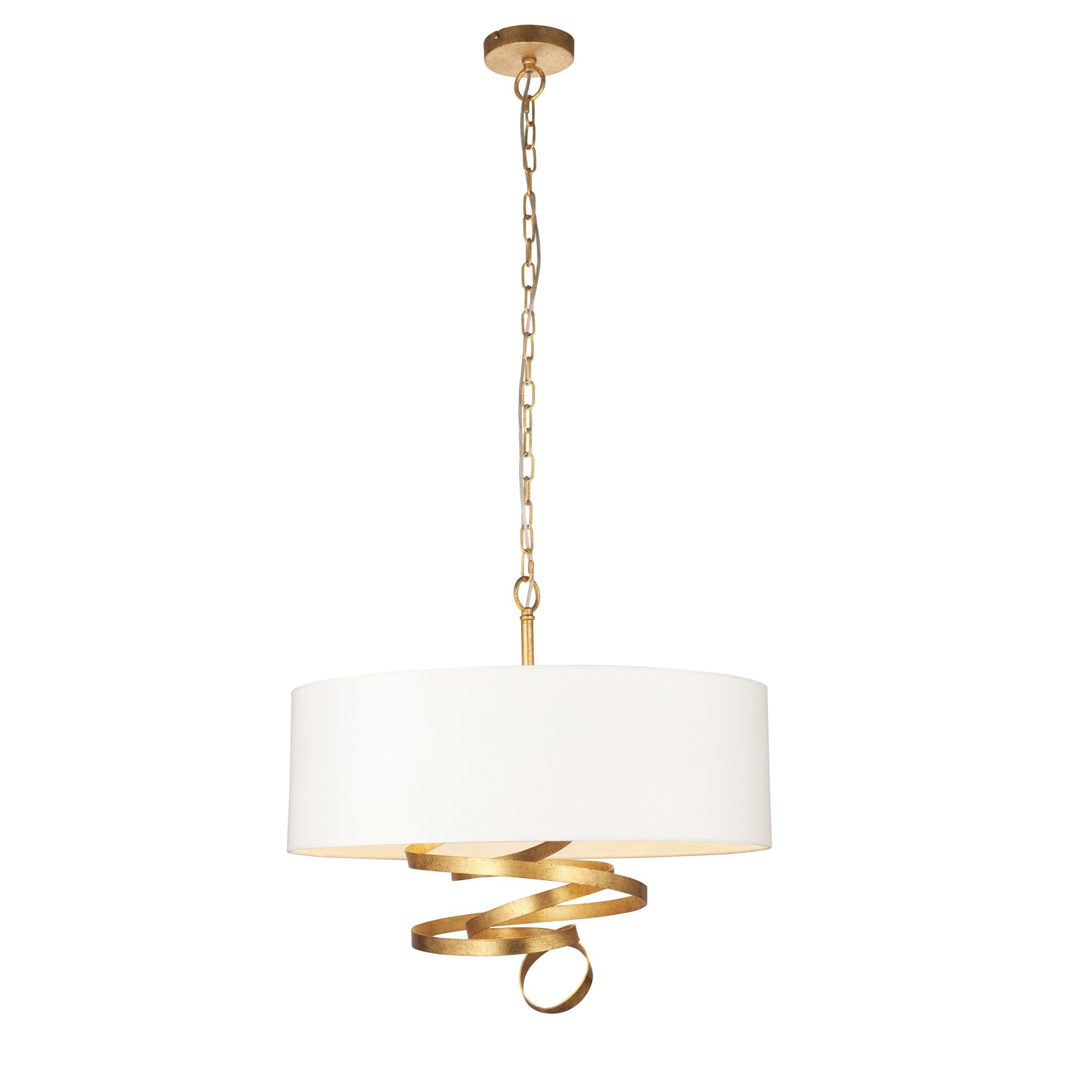 95268 3 Light Pendant Gold Leaf & Ivory Cotton Fabric