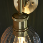 95507 Bathroom 1 Light Wall Light Satin Brass Plate & Clear Ribbed Glass
