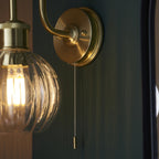95507 Bathroom 1 Light Wall Light Satin Brass Plate & Clear Ribbed Glass