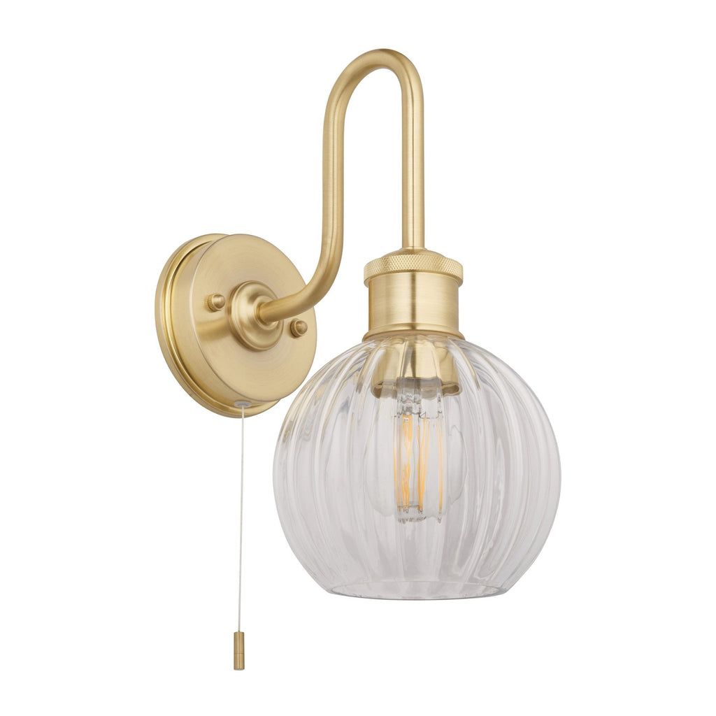95507 Bathroom 1 Light Wall Light Satin Brass Plate & Clear Ribbed Glass