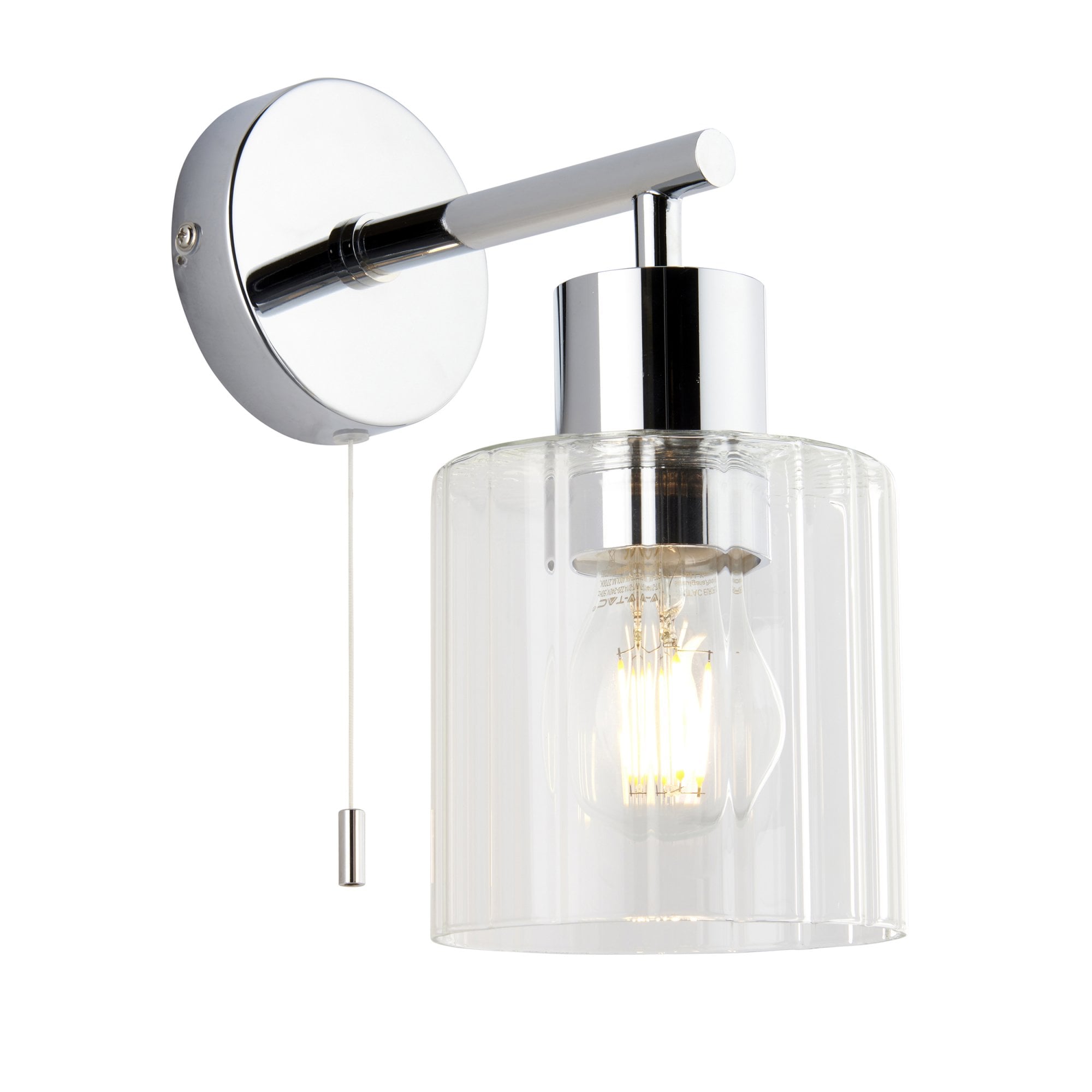 95510 Bathroom 1 Light Wall Light Chrome Plate & Clear Ribbed Glass