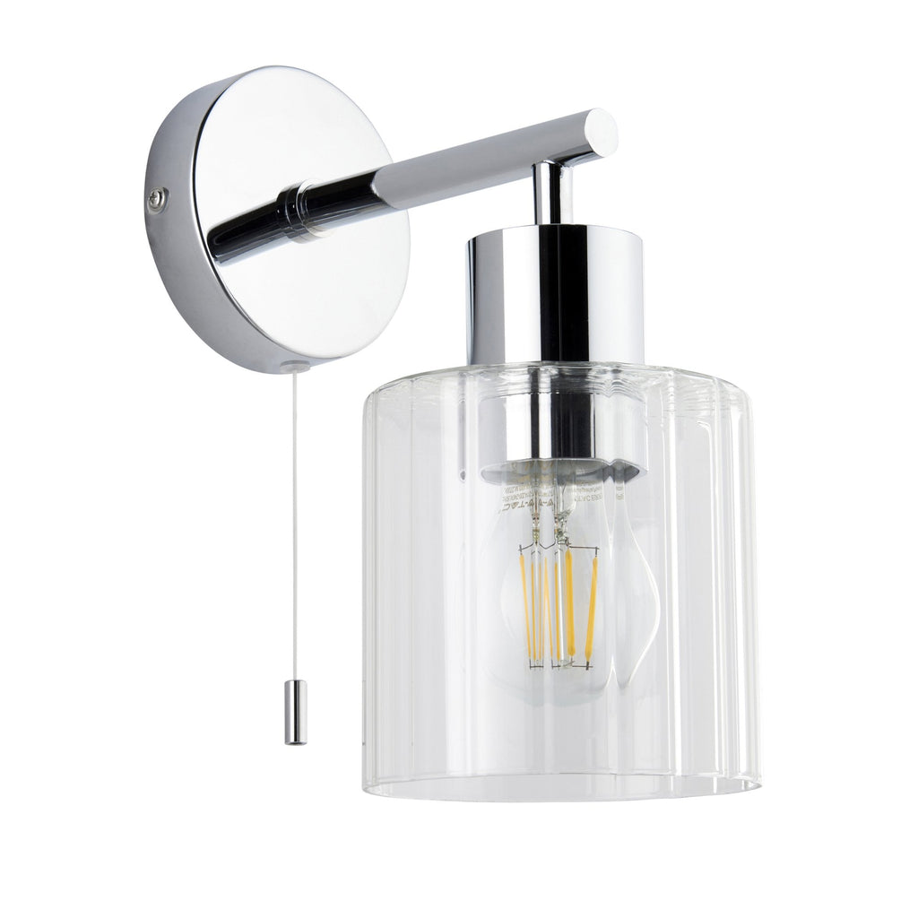 95510 Bathroom 1 Light Wall Light Chrome Plate & Clear Ribbed Glass