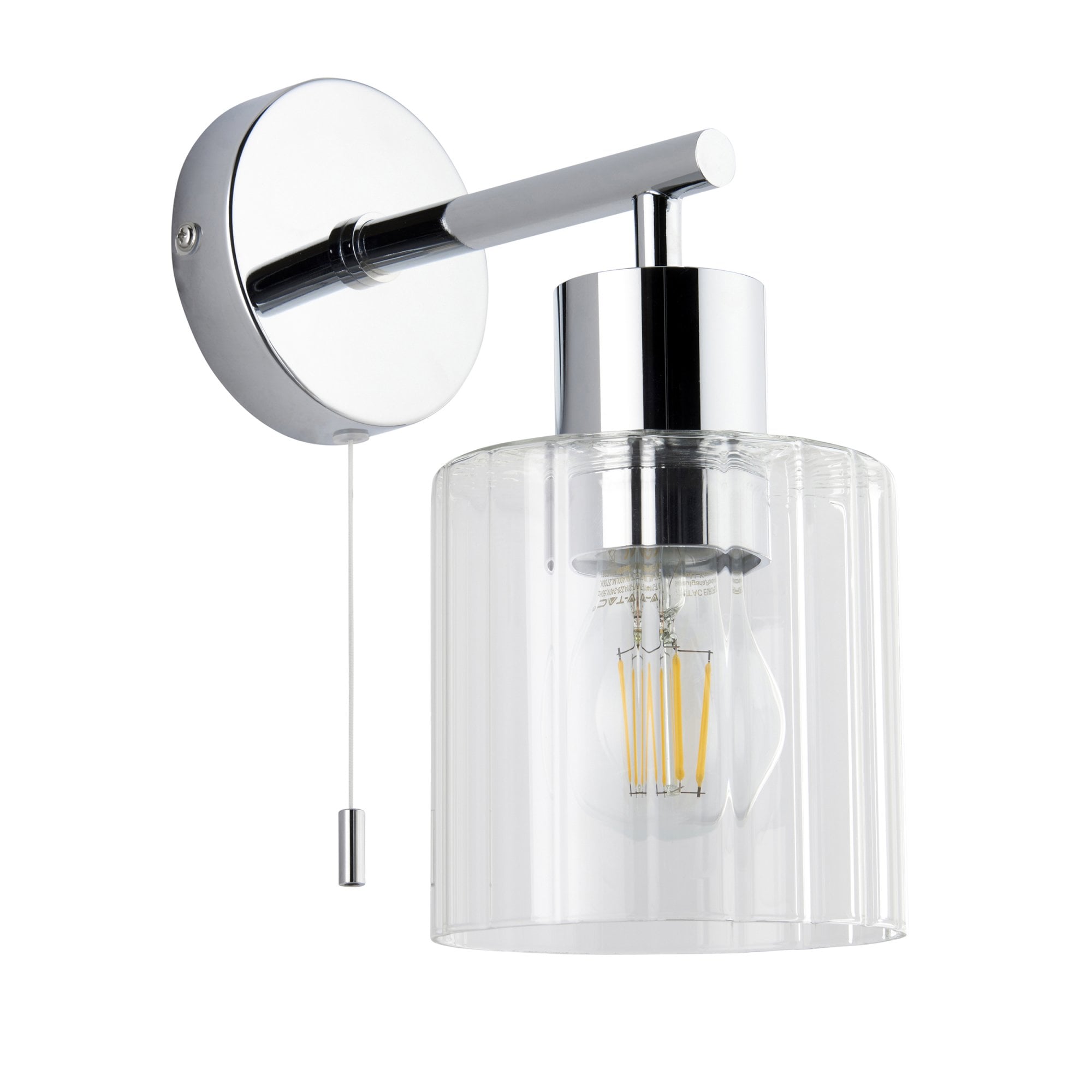 95510 Bathroom 1 Light Wall Light Chrome Plate & Clear Ribbed Glass