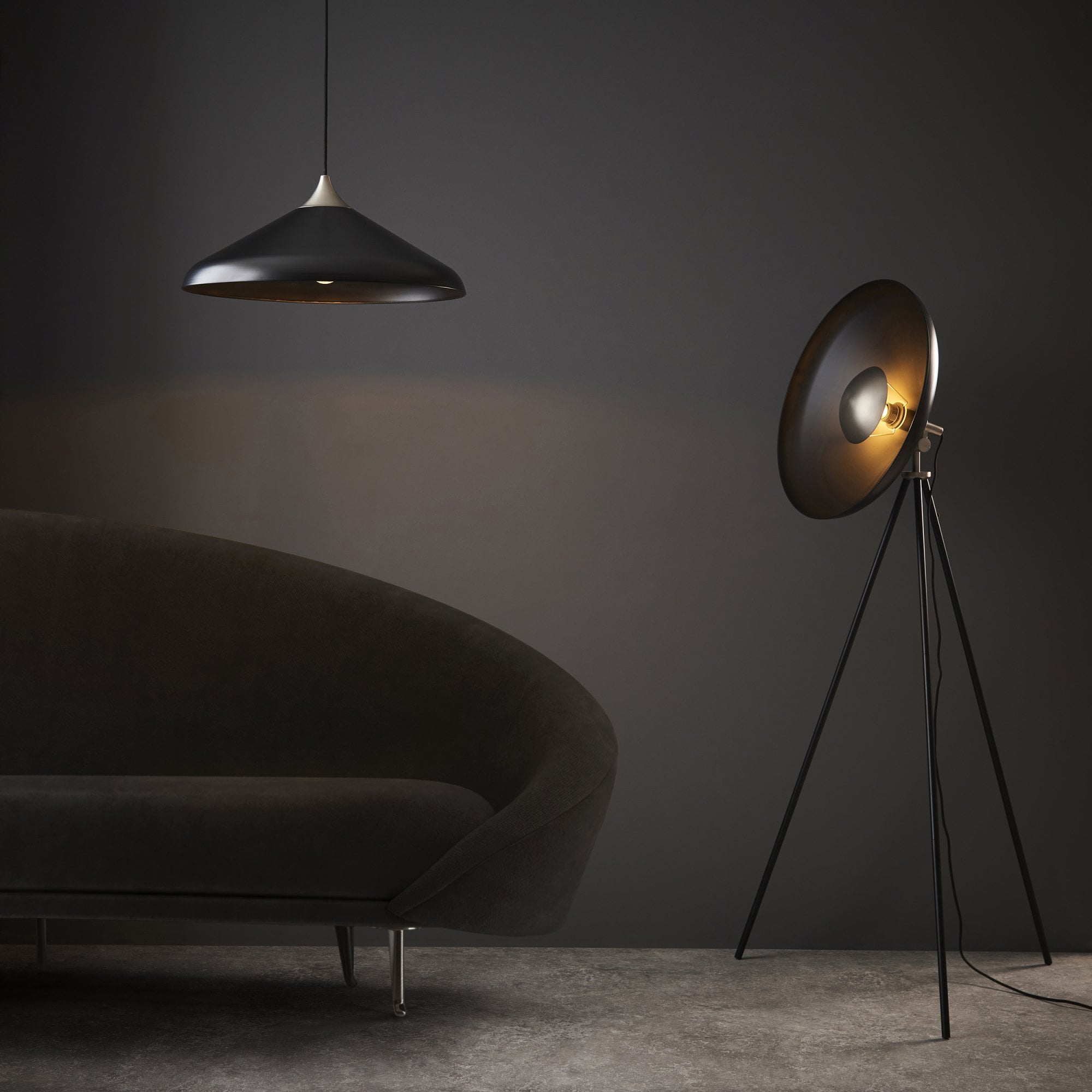 96562 1 Light Floor Lamp Matt Black & Matt Nickel Plate