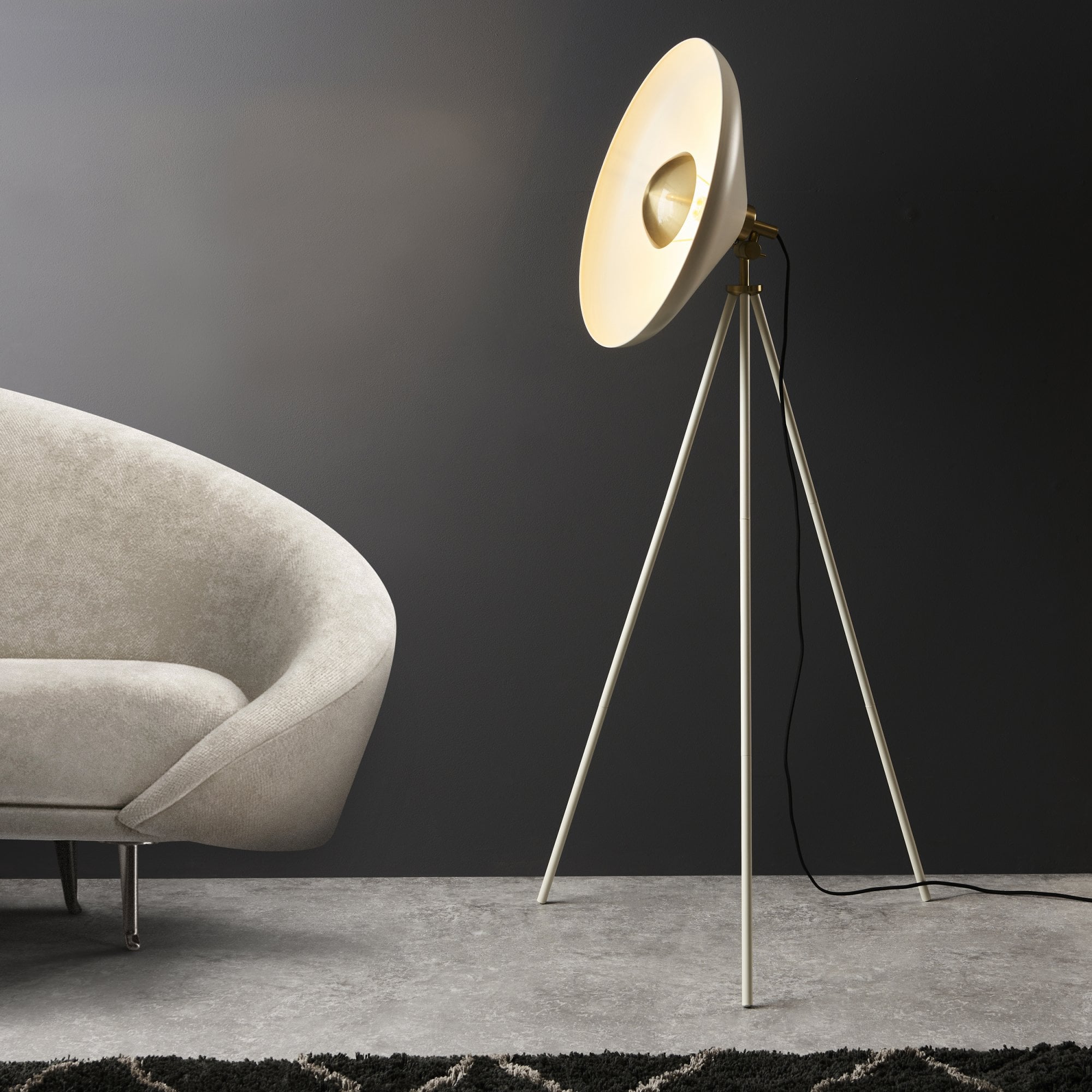 96563 1 Light Floor Lamp Warm White & Brushed Brass Plate