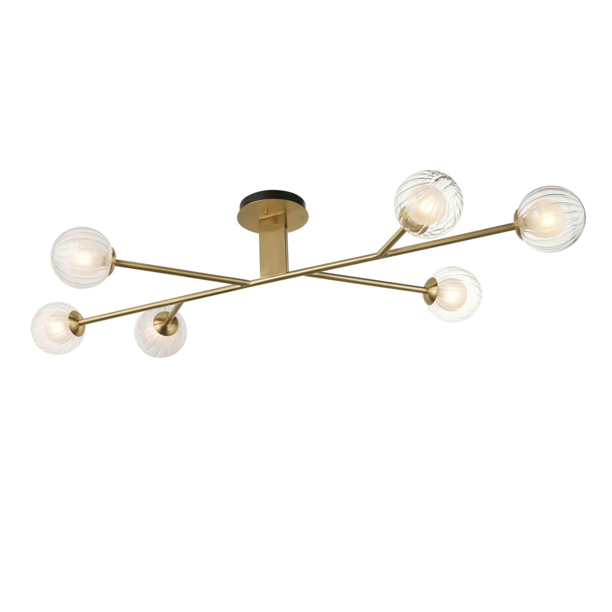 96689 6 Light Semi Flush Ceiling Light Satin Brass Plate & Clear/frosted Glass