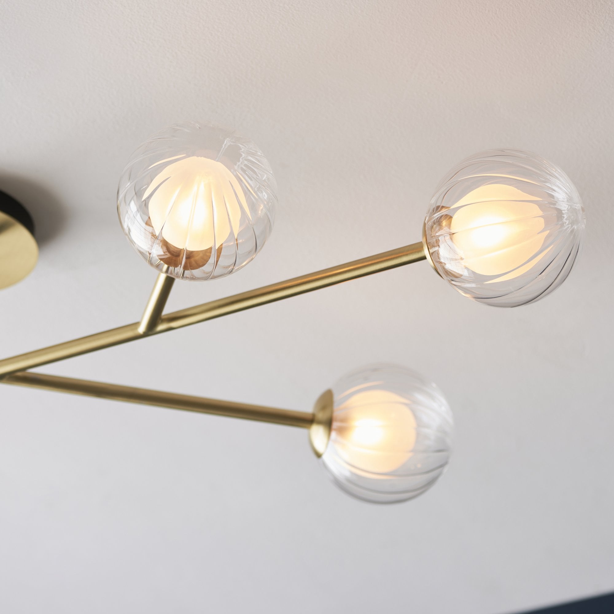 96689 6 Light Semi Flush Ceiling Light Satin Brass Plate & Clear/frosted Glass