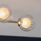 96689 6 Light Semi Flush Ceiling Light Satin Brass Plate & Clear/frosted Glass