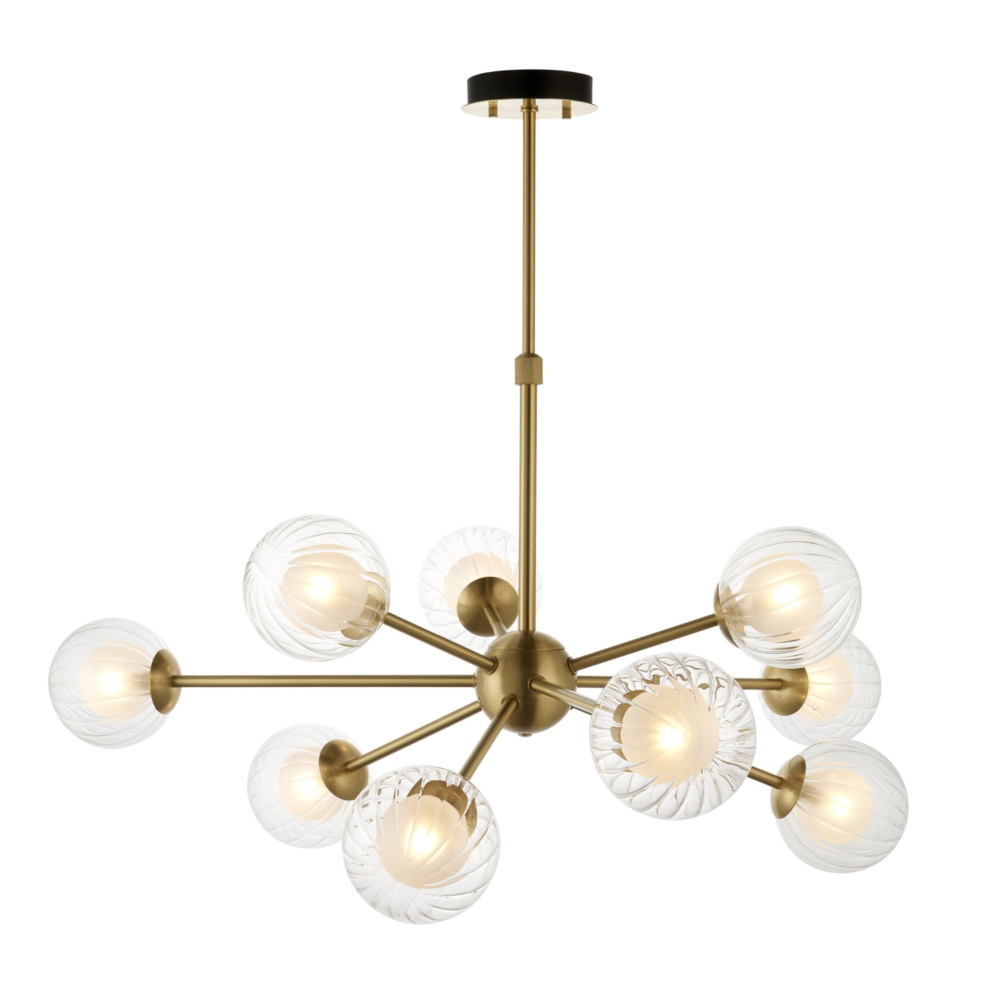 96690 9 Light Pendant Satin Brass Plate & Clear/frosted Glass