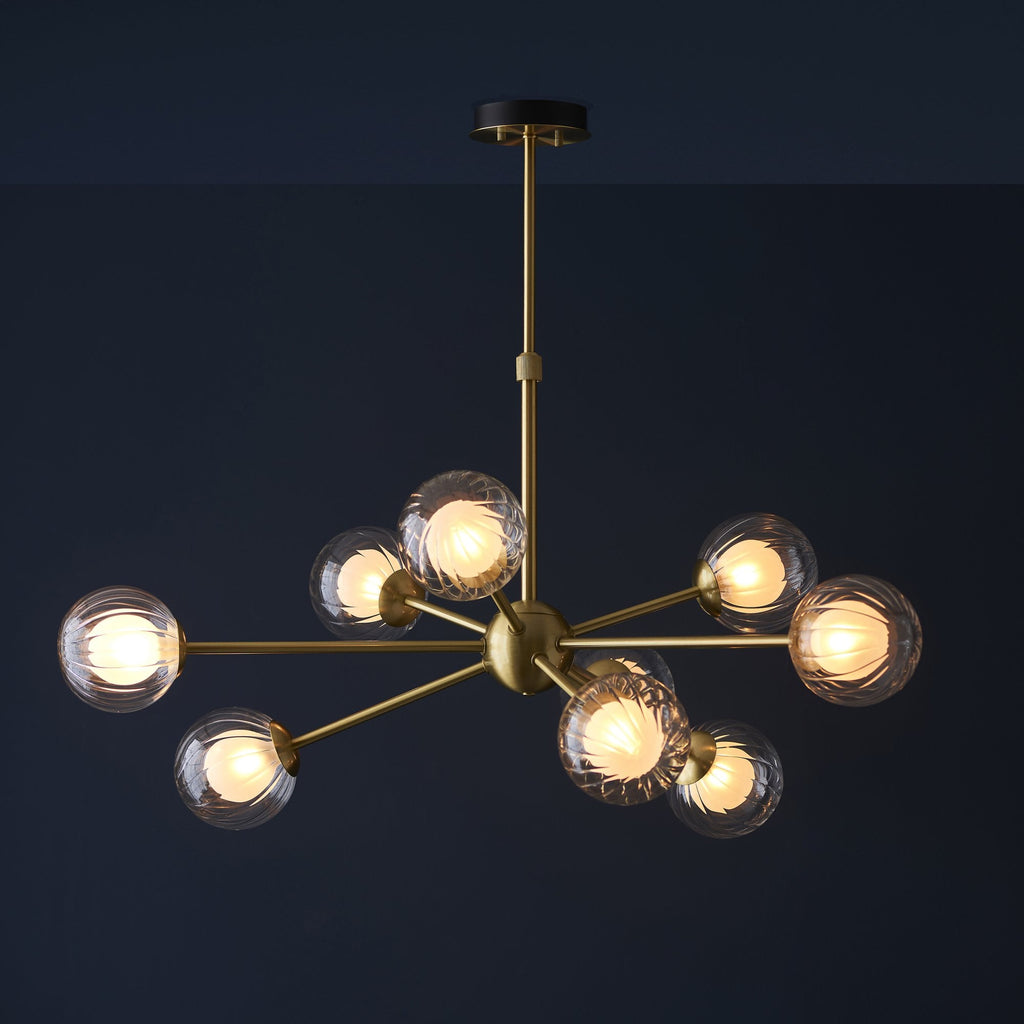 96690 9 Light Pendant Satin Brass Plate & Clear/frosted Glass