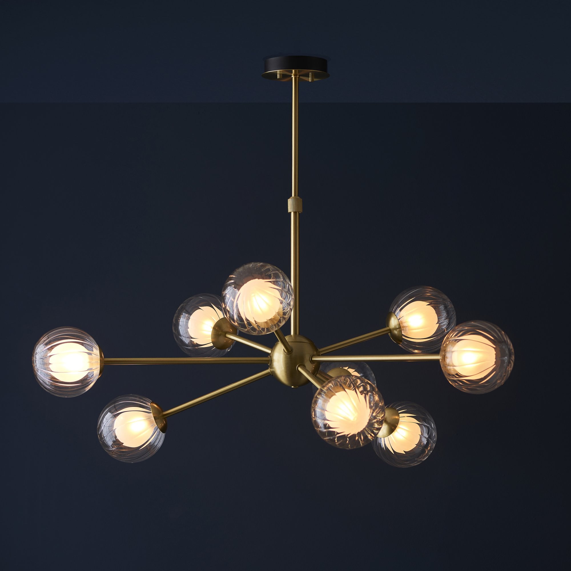 96690 9 Light Pendant Satin Brass Plate & Clear/frosted Glass