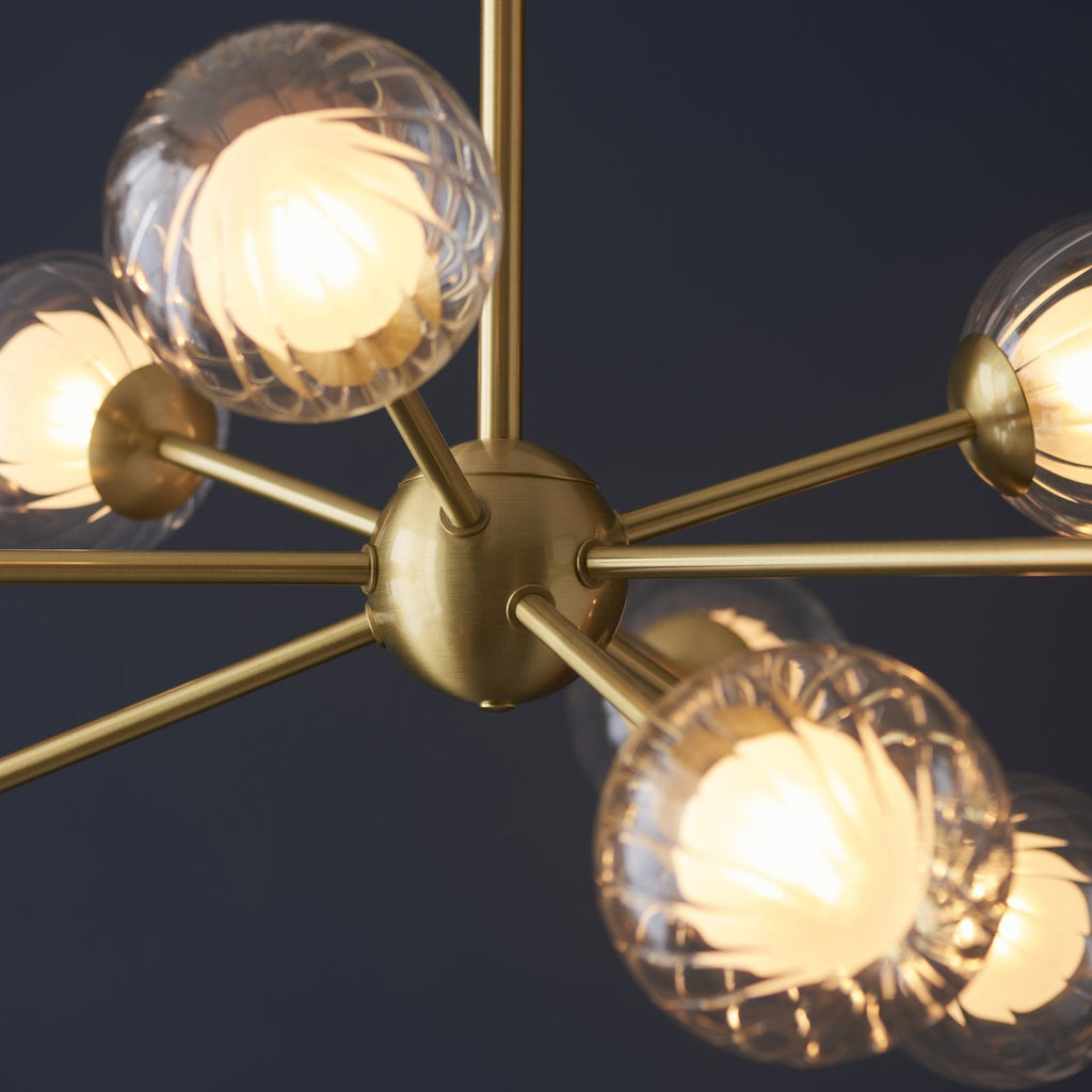 96690 9 Light Pendant Satin Brass Plate & Clear/frosted Glass