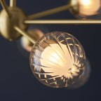 96690 9 Light Pendant Satin Brass Plate & Clear/frosted Glass