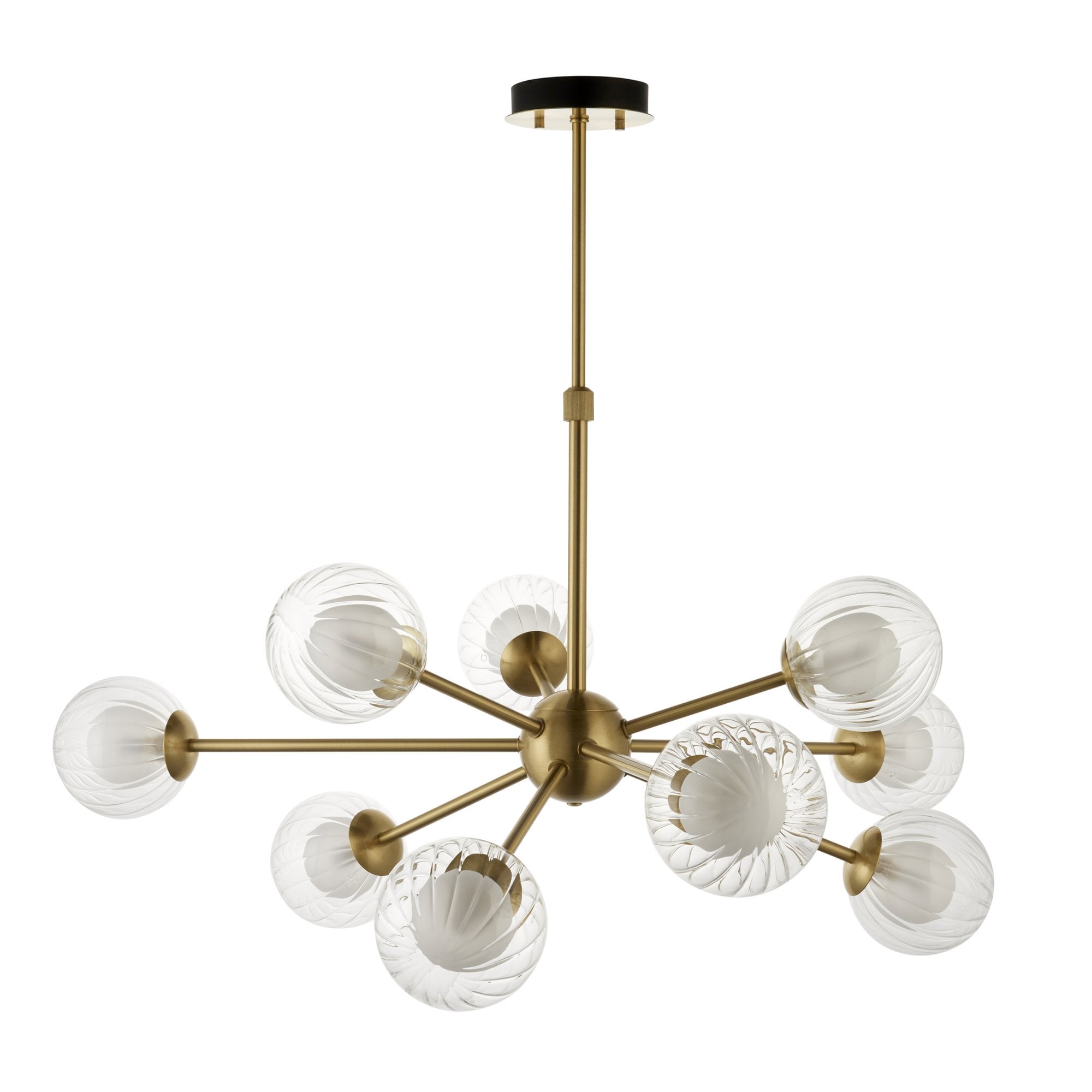 96690 9 Light Pendant Satin Brass Plate & Clear/frosted Glass