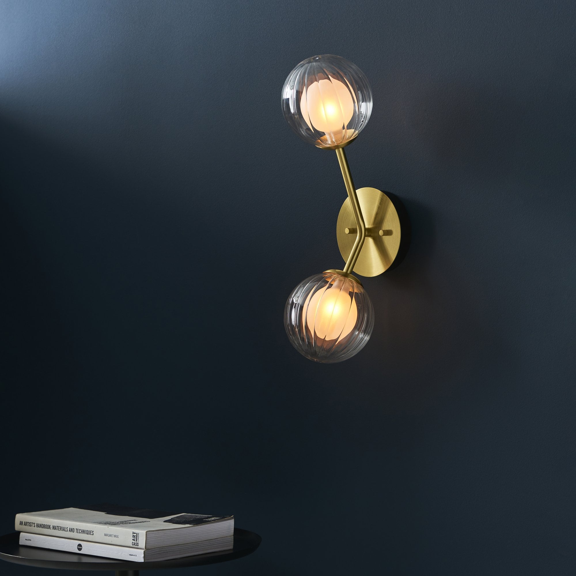 96691 2 Light Wall Light Satin Brass Plate & Clear/frosted Glass