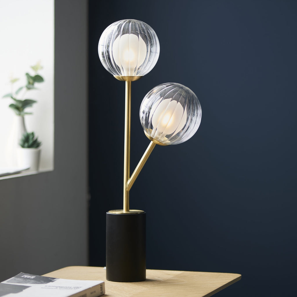 96692 2 Light Table Lamp Satin Brass Plate & Clear/frosted Glass