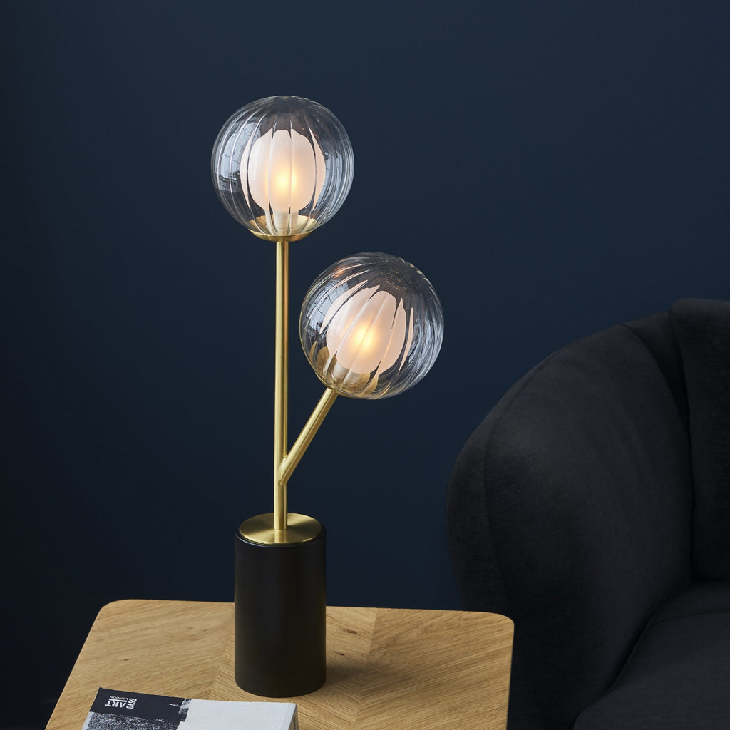 96692 2 Light Table Lamp Satin Brass Plate & Clear/frosted Glass