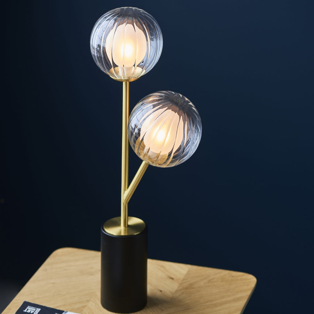 96692 2 Light Table Lamp Satin Brass Plate & Clear/frosted Glass