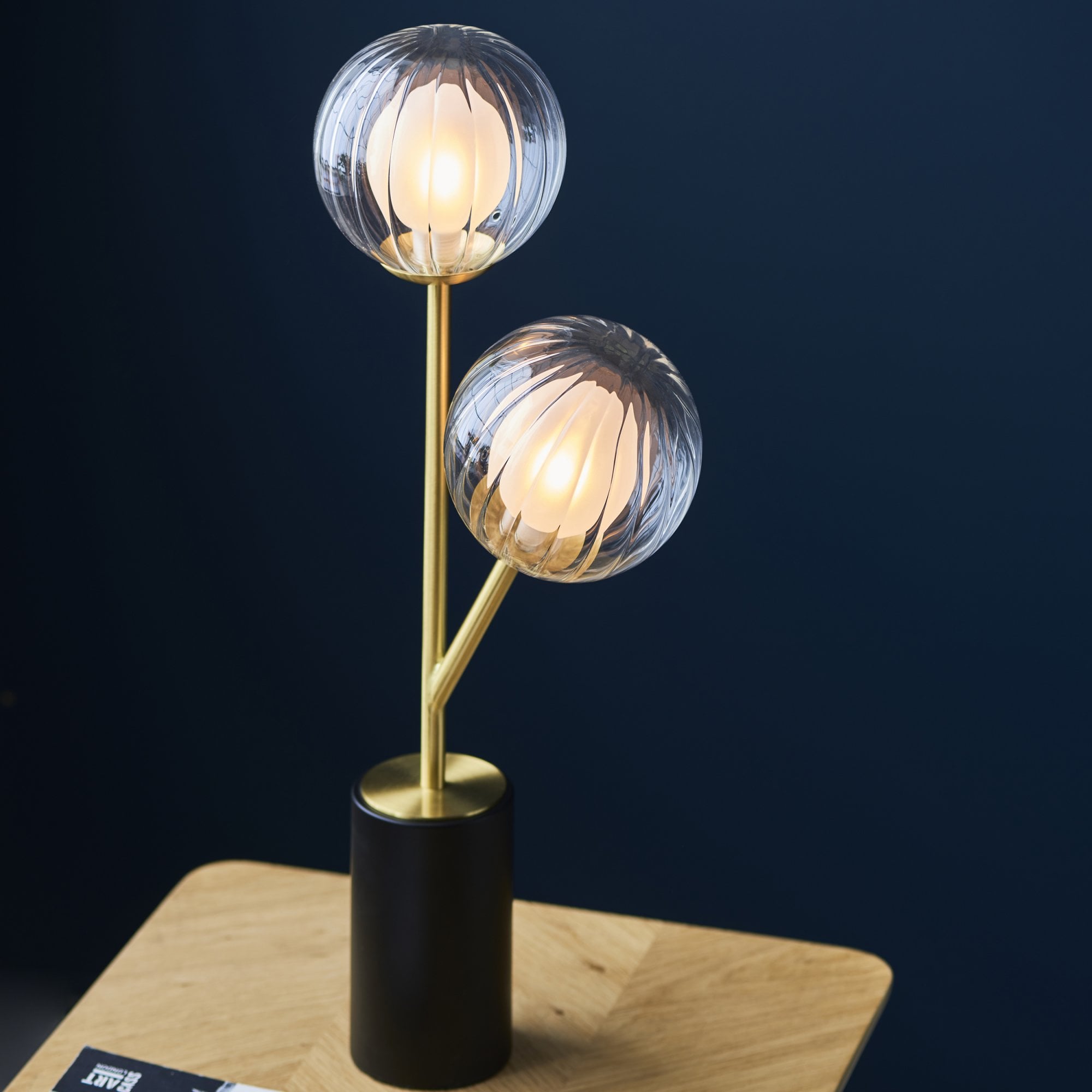 96692 2 Light Table Lamp Satin Brass Plate & Clear/frosted Glass