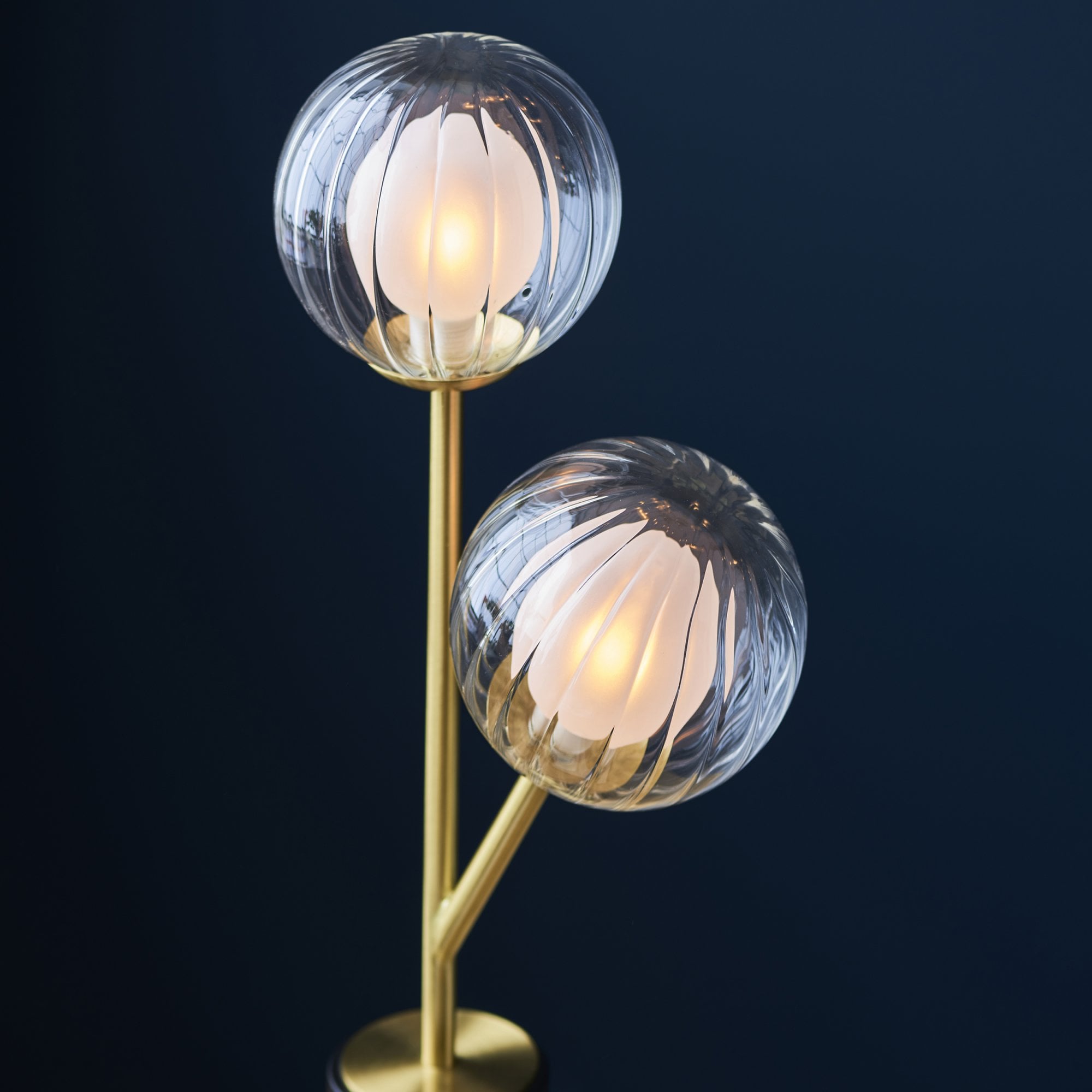 96692 2 Light Table Lamp Satin Brass Plate & Clear/frosted Glass