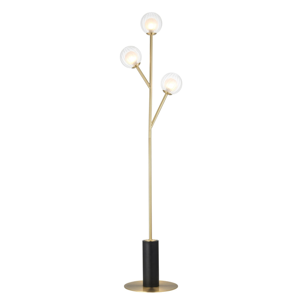 96693 3 Light Floor Lamp Satin Brass Plate & Clear/frosted Glass