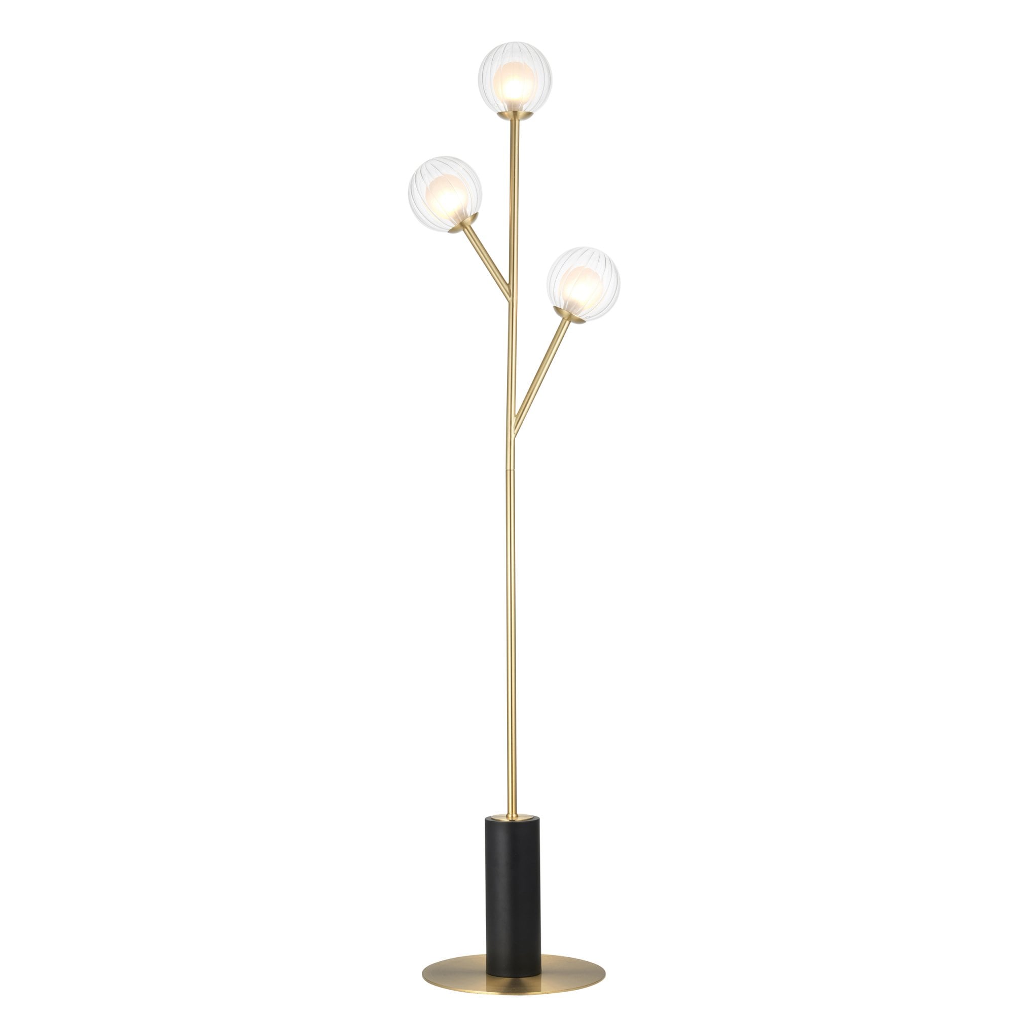 96693 3 Light Floor Lamp Satin Brass Plate & Clear/frosted Glass