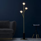96693 3 Light Floor Lamp Satin Brass Plate & Clear/frosted Glass