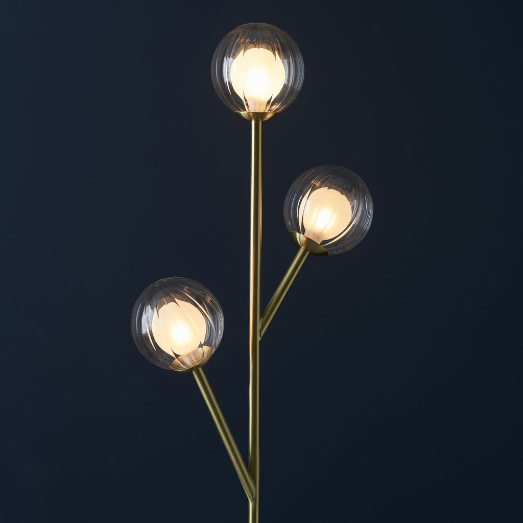96693 3 Light Floor Lamp Satin Brass Plate & Clear/frosted Glass
