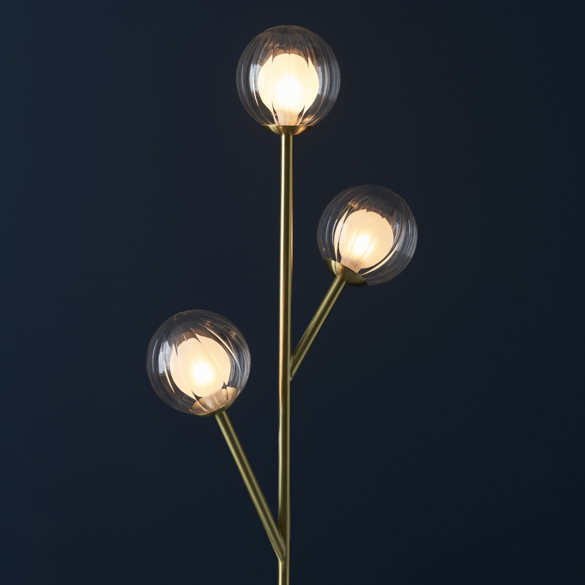96693 3 Light Floor Lamp Satin Brass Plate & Clear/frosted Glass