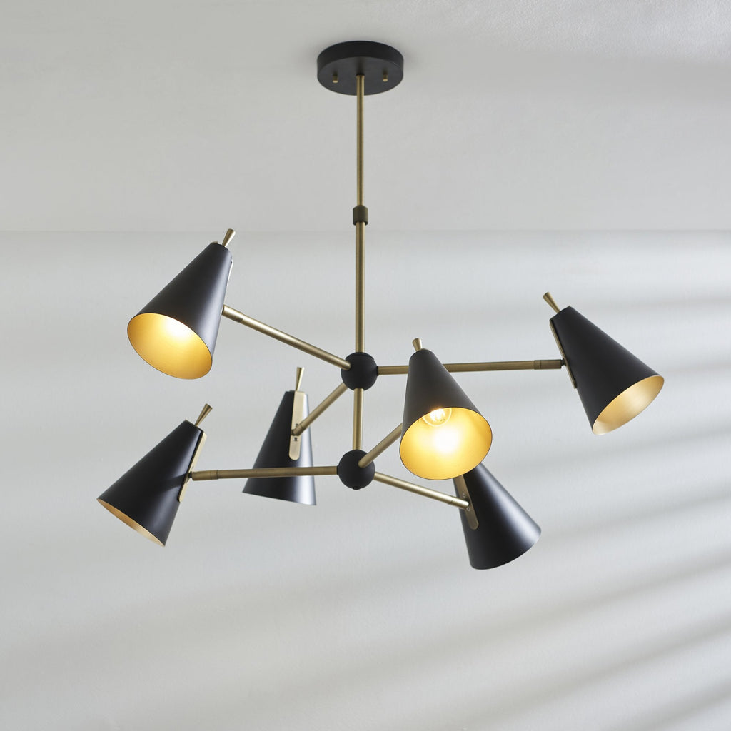 96702 6 Light Pendant Matt Antique Brass Plate & Matt Black