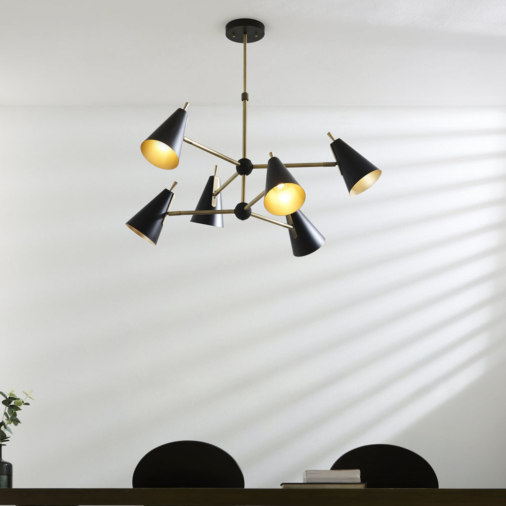 96702 6 Light Pendant Matt Antique Brass Plate & Matt Black