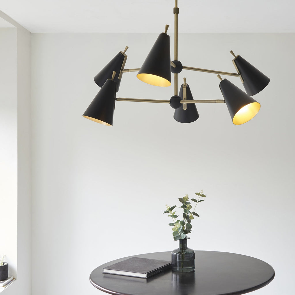 96702 6 Light Pendant Matt Antique Brass Plate & Matt Black