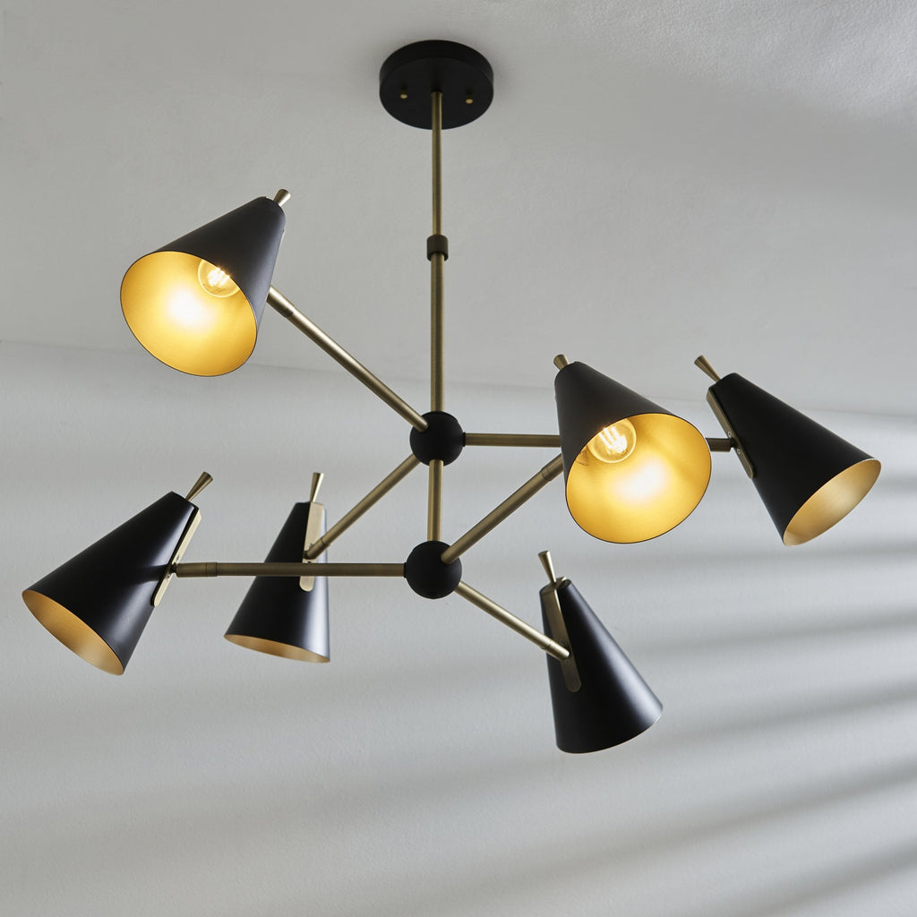 96702 6 Light Pendant Matt Antique Brass Plate & Matt Black