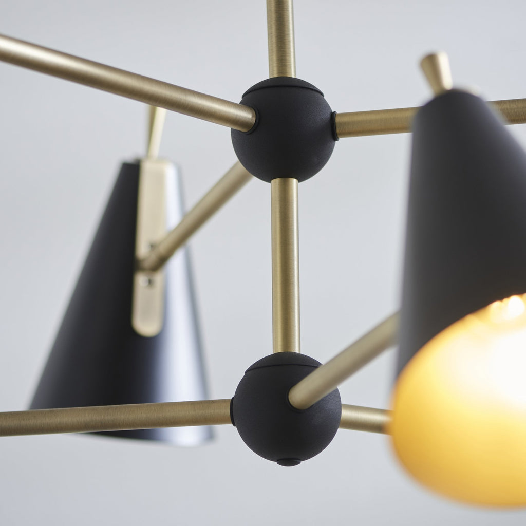96702 6 Light Pendant Matt Antique Brass Plate & Matt Black