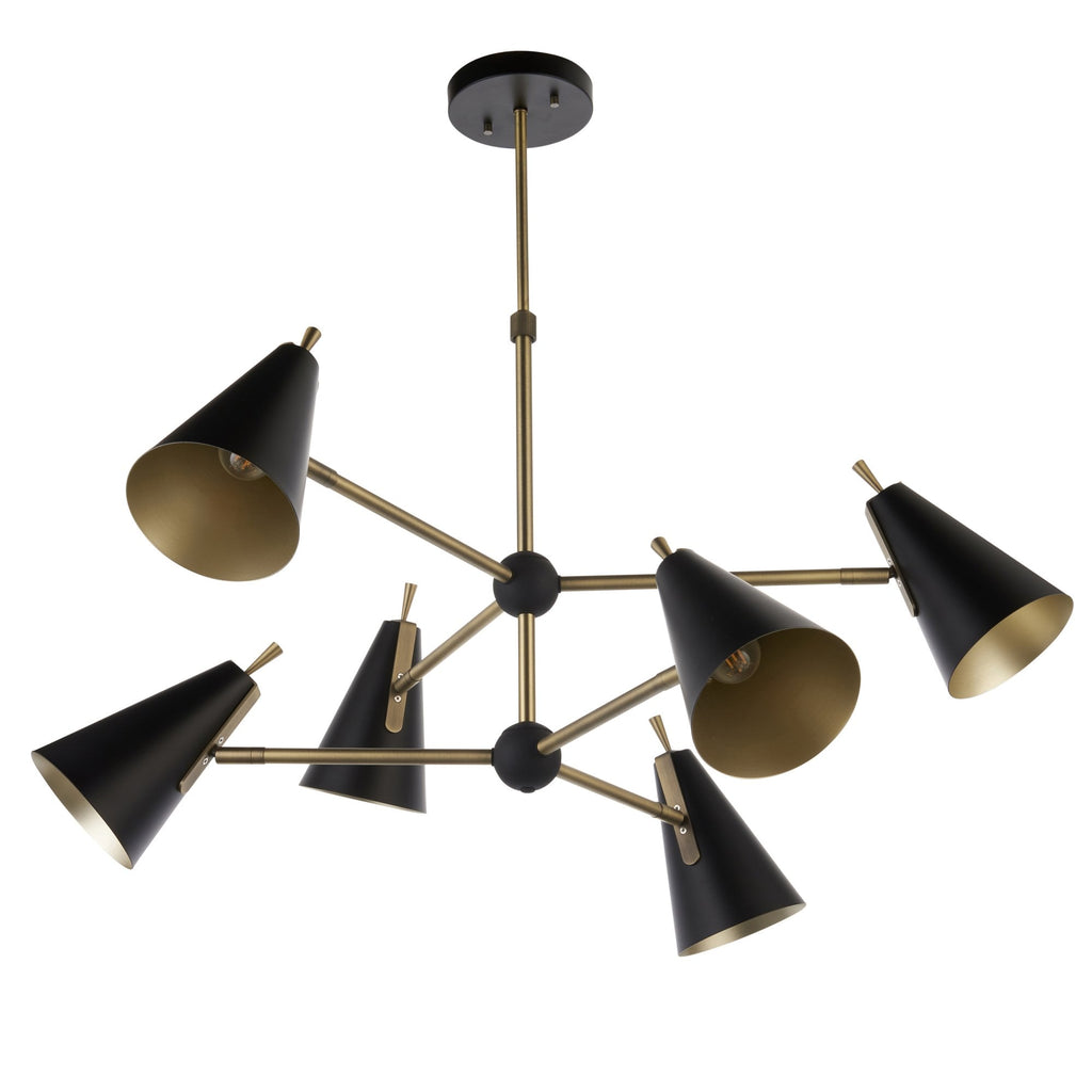 96702 6 Light Pendant Matt Antique Brass Plate & Matt Black