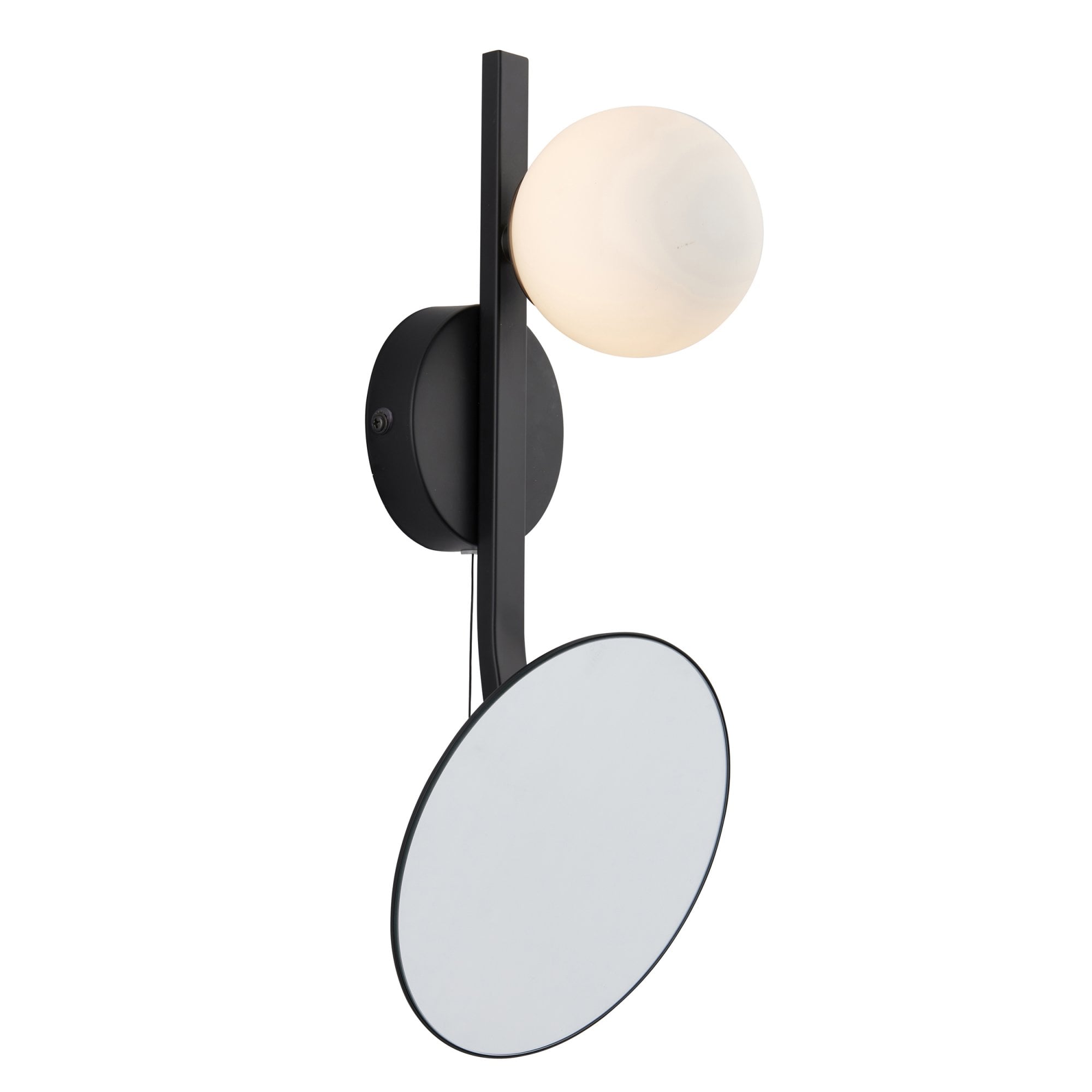96729 Bathroom 1 Light Wall Light Matt Black, Mirrored Glass With Opal Glass