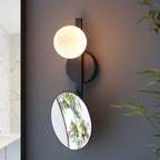 96729 Bathroom 1 Light Wall Light Matt Black, Mirrored Glass With Opal Glass