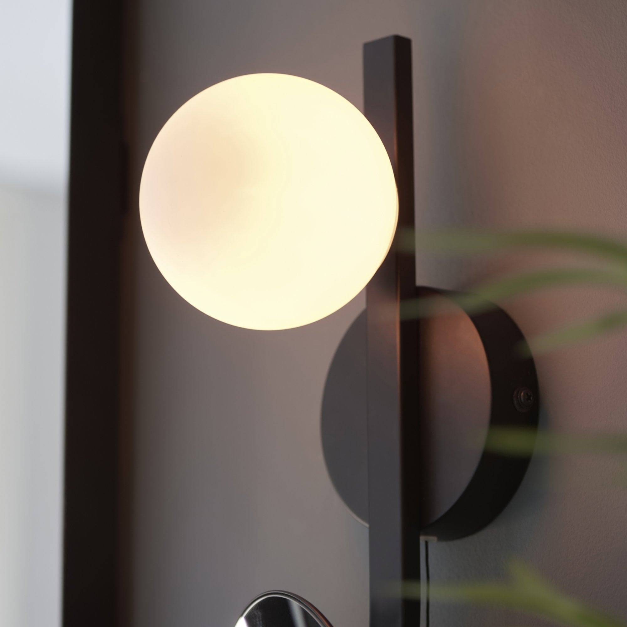 96729 Bathroom 1 Light Wall Light Matt Black, Mirrored Glass With Opal Glass