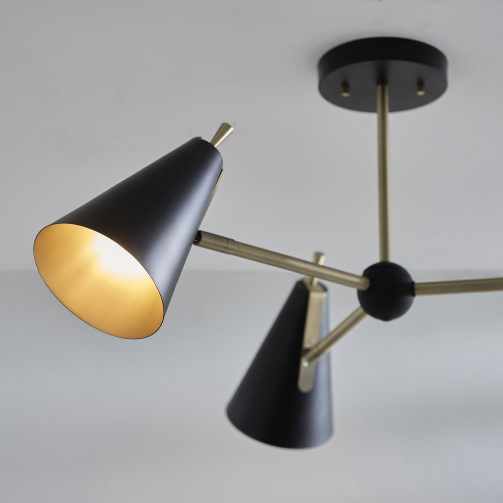 96746 3 Light Semi Flush Ceiling Light Matt Antique Brass Plate & Matt Black