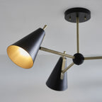 96746 3 Light Semi Flush Ceiling Light Matt Antique Brass Plate & Matt Black