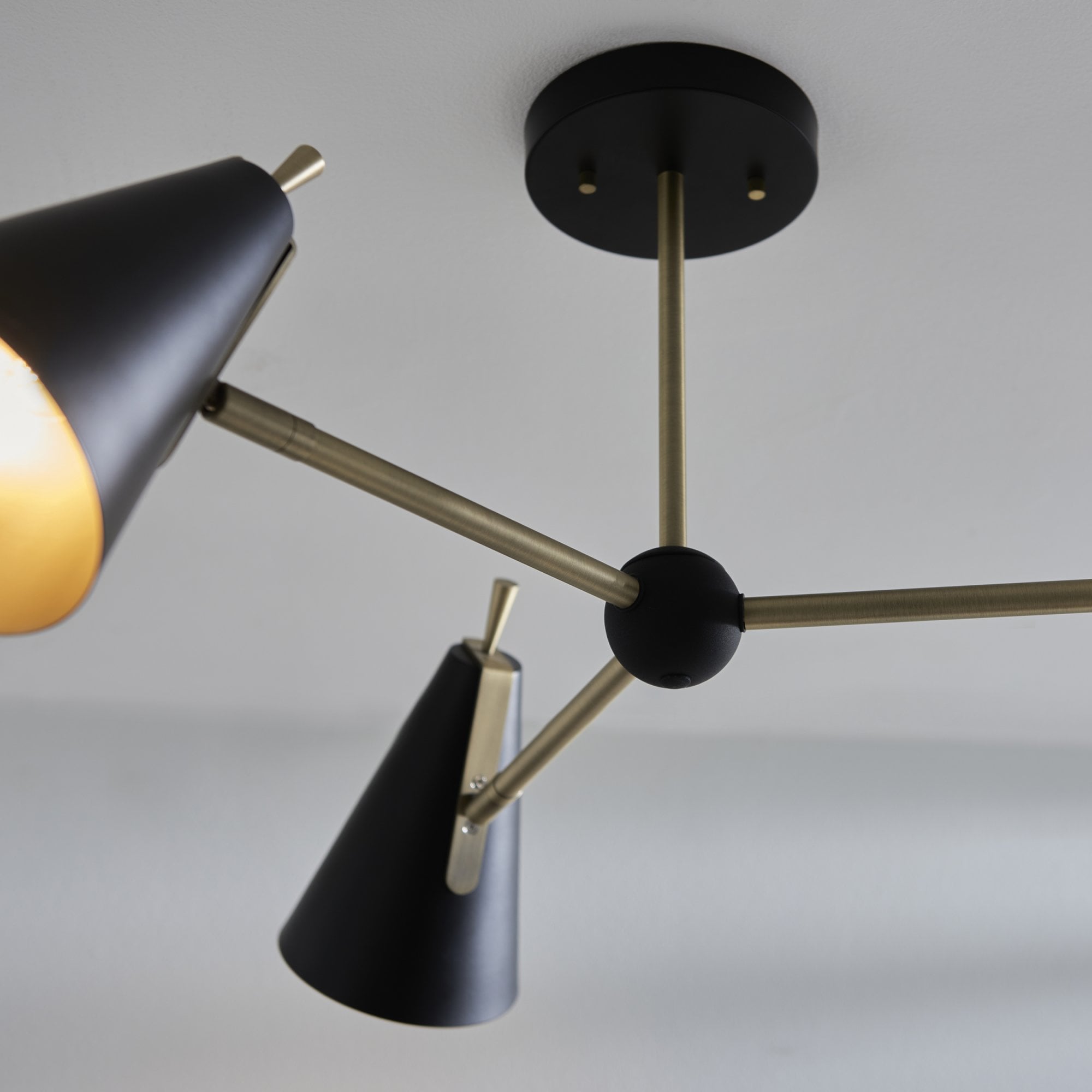 96746 3 Light Semi Flush Ceiling Light Matt Antique Brass Plate & Matt Black