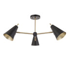 96746 3 Light Semi Flush Ceiling Light Matt Antique Brass Plate & Matt Black