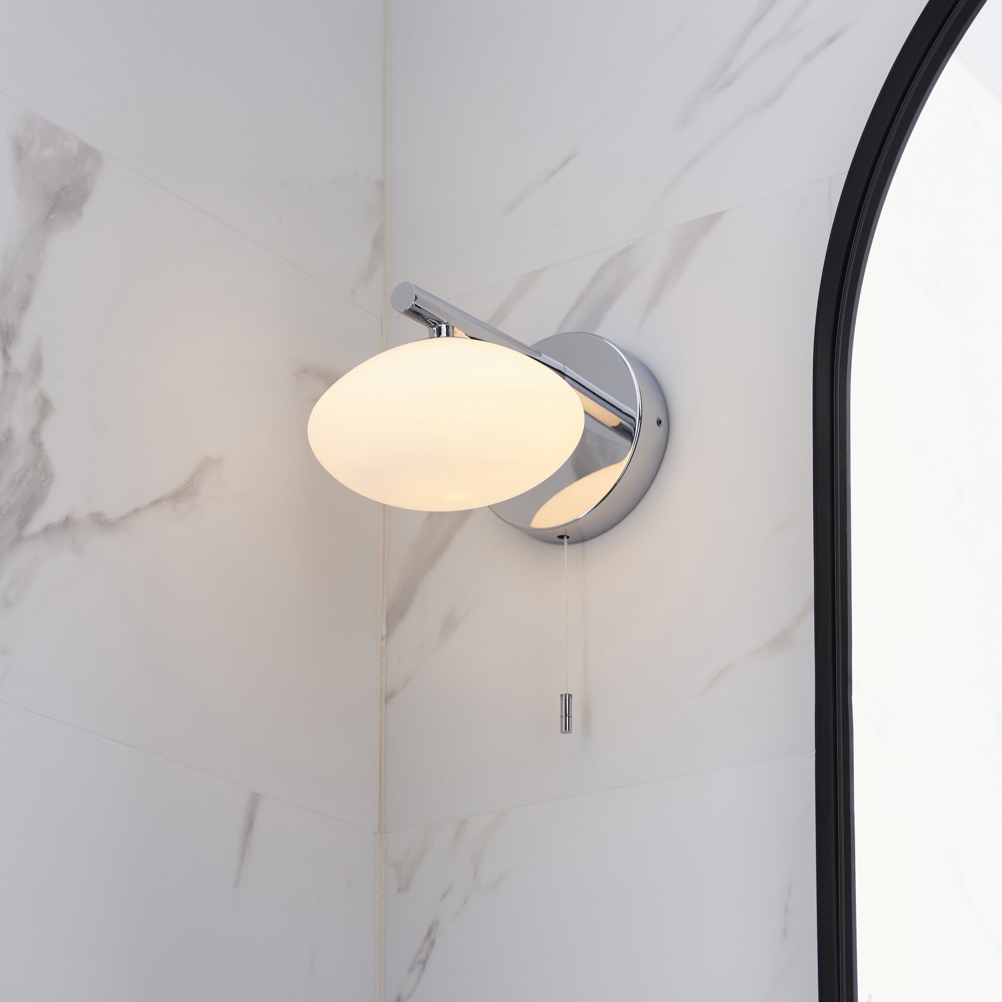 Bathroom 1 Light Wall  Light Chrome Plate & Opal Glass