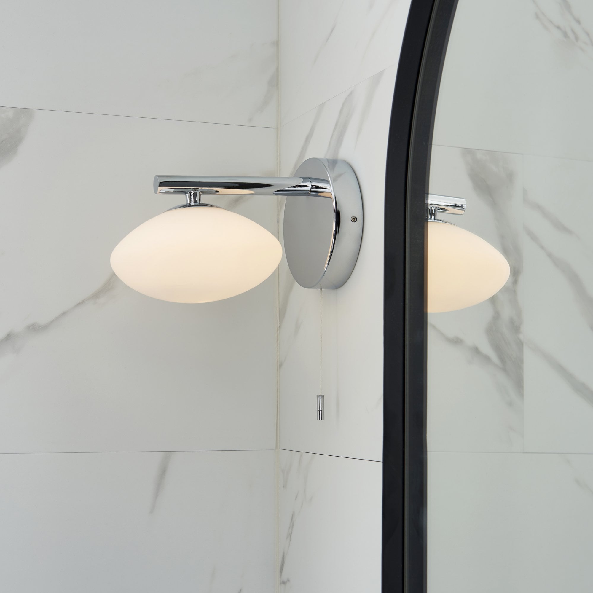 Bathroom 1 Light Wall  Light Chrome Plate & Opal Glass