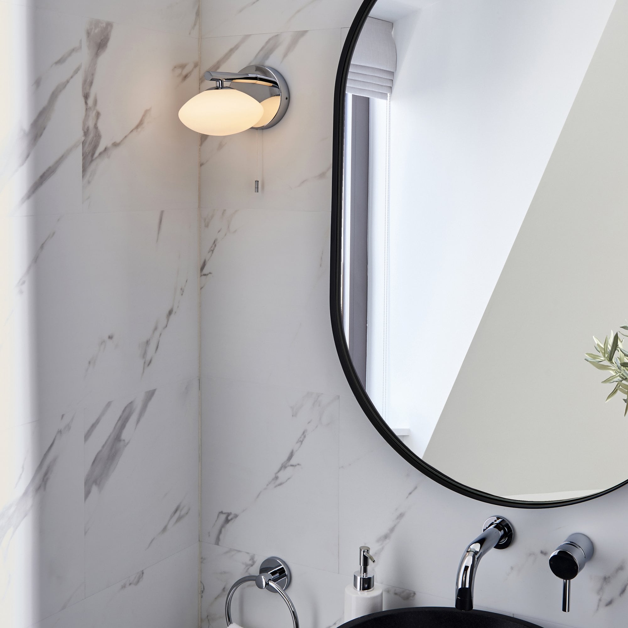 Bathroom 1 Light Wall  Light Chrome Plate & Opal Glass