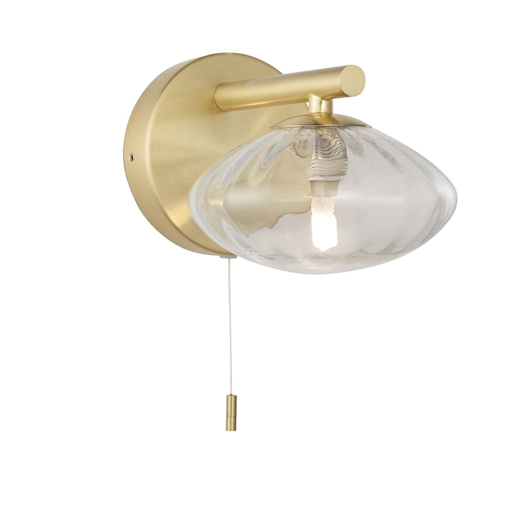 97182 Bathroom 1 Light Wall Light Satin Brass Plate & Clear Ribbed Glass