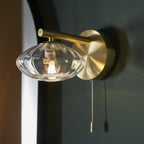 97182 Bathroom 1 Light Wall Light Satin Brass Plate & Clear Ribbed Glass