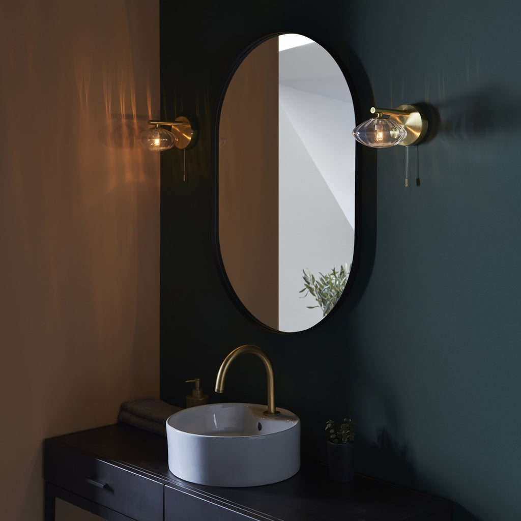 97182 Bathroom 1 Light Wall Light Satin Brass Plate & Clear Ribbed Glass
