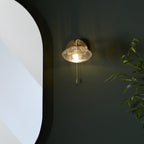 97182 Bathroom 1 Light Wall Light Satin Brass Plate & Clear Ribbed Glass