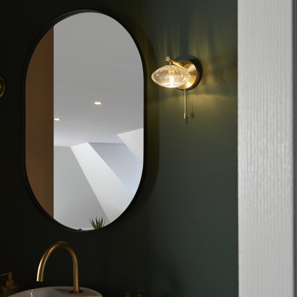97182 Bathroom 1 Light Wall Light Satin Brass Plate & Clear Ribbed Glass